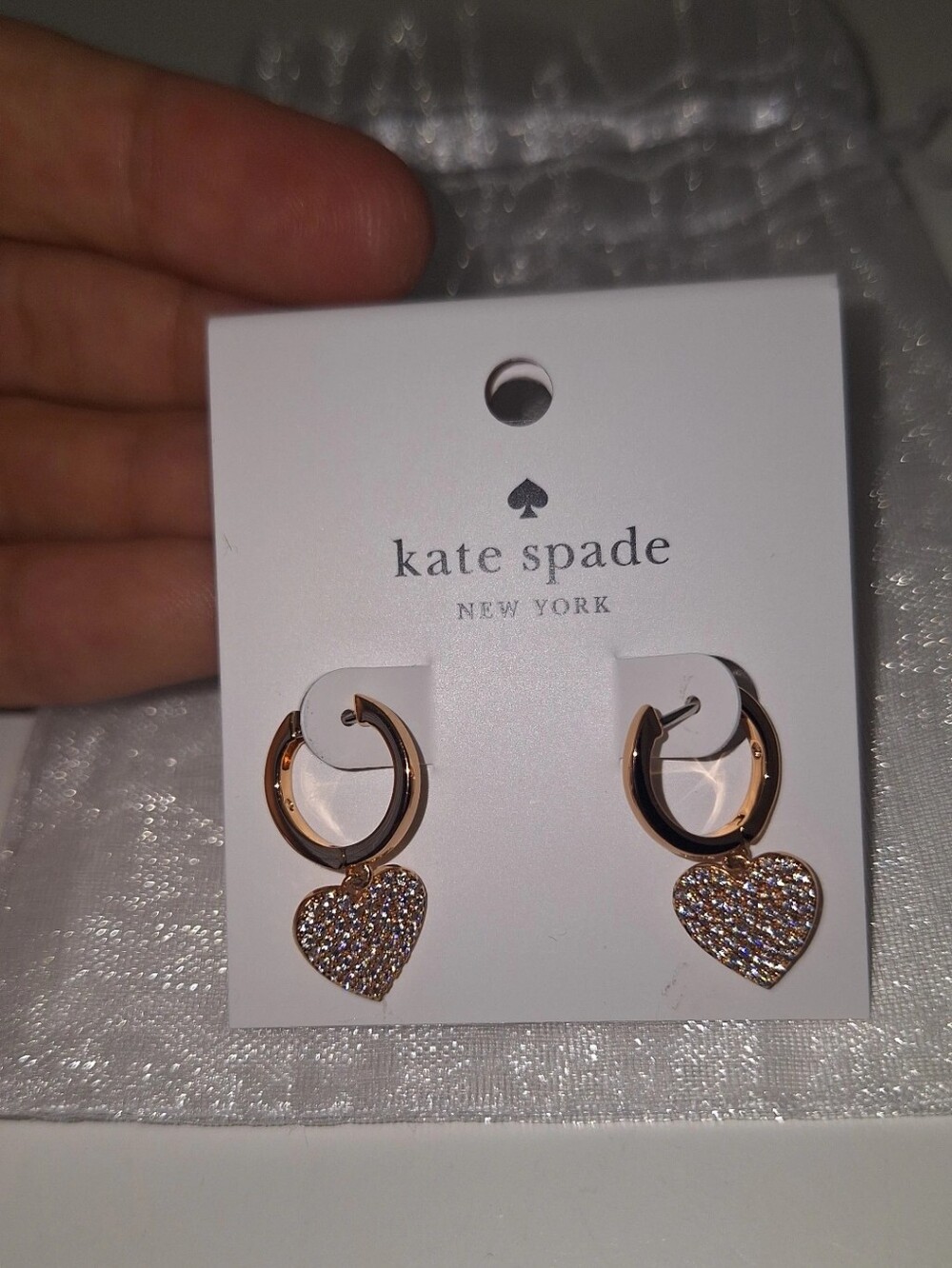 Kate Spade Rose Gold "Yours Truly" Heart Drop Huggies Hoop Earrings NWOT - Picture 3 of 4